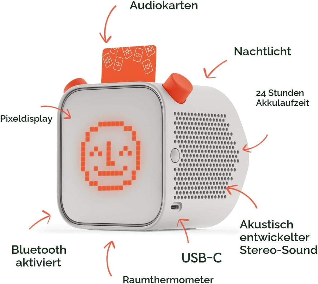 YOTO Player + Starter Pack für Kleinkinder, Geschichtenerzähler mit Nachtlicht, Uhr, 5 englische Aud