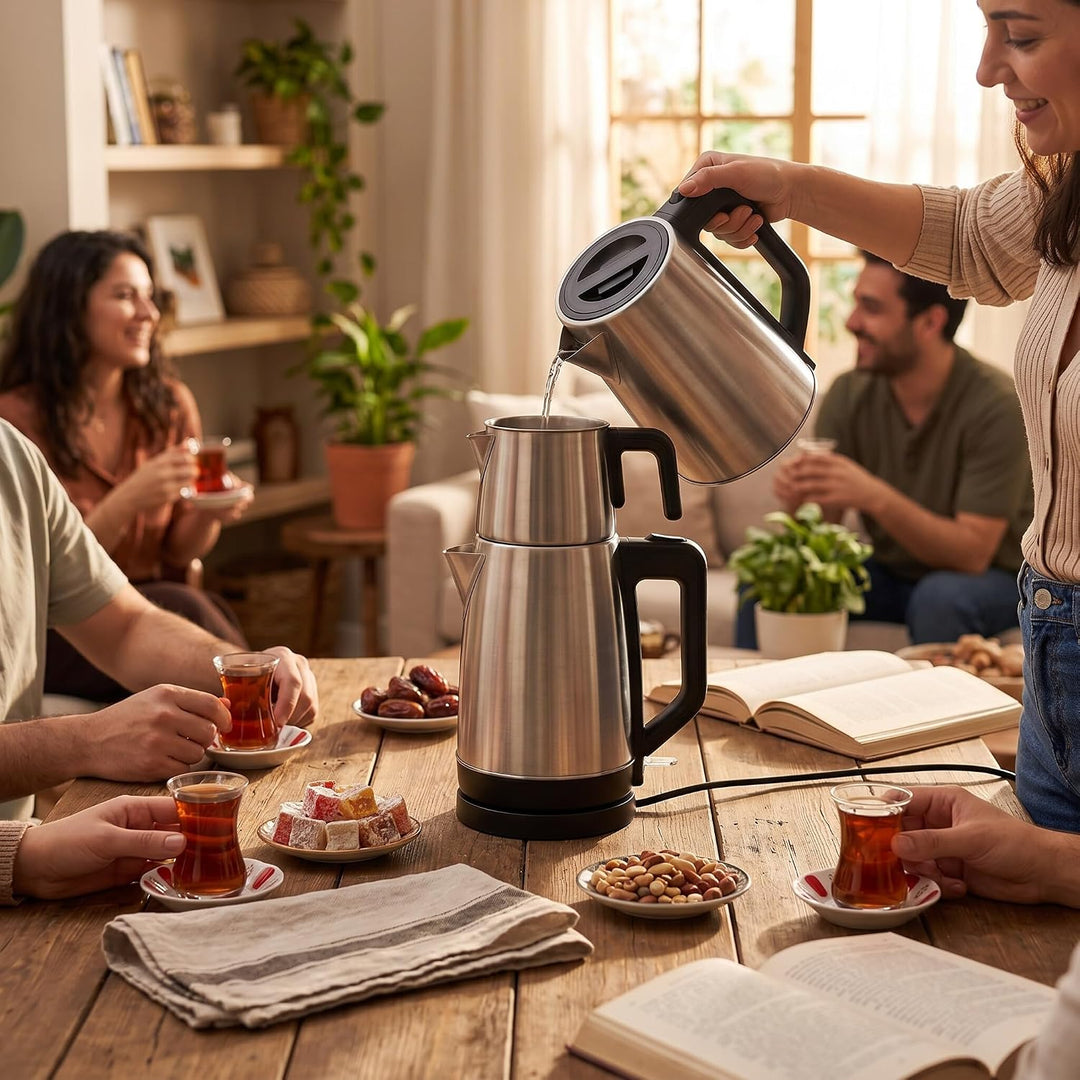 Zerodis Elektrischer Wasserkocher, Türkische Teemaschine mit Doppelkanne, Automatische Warmhaltefunk