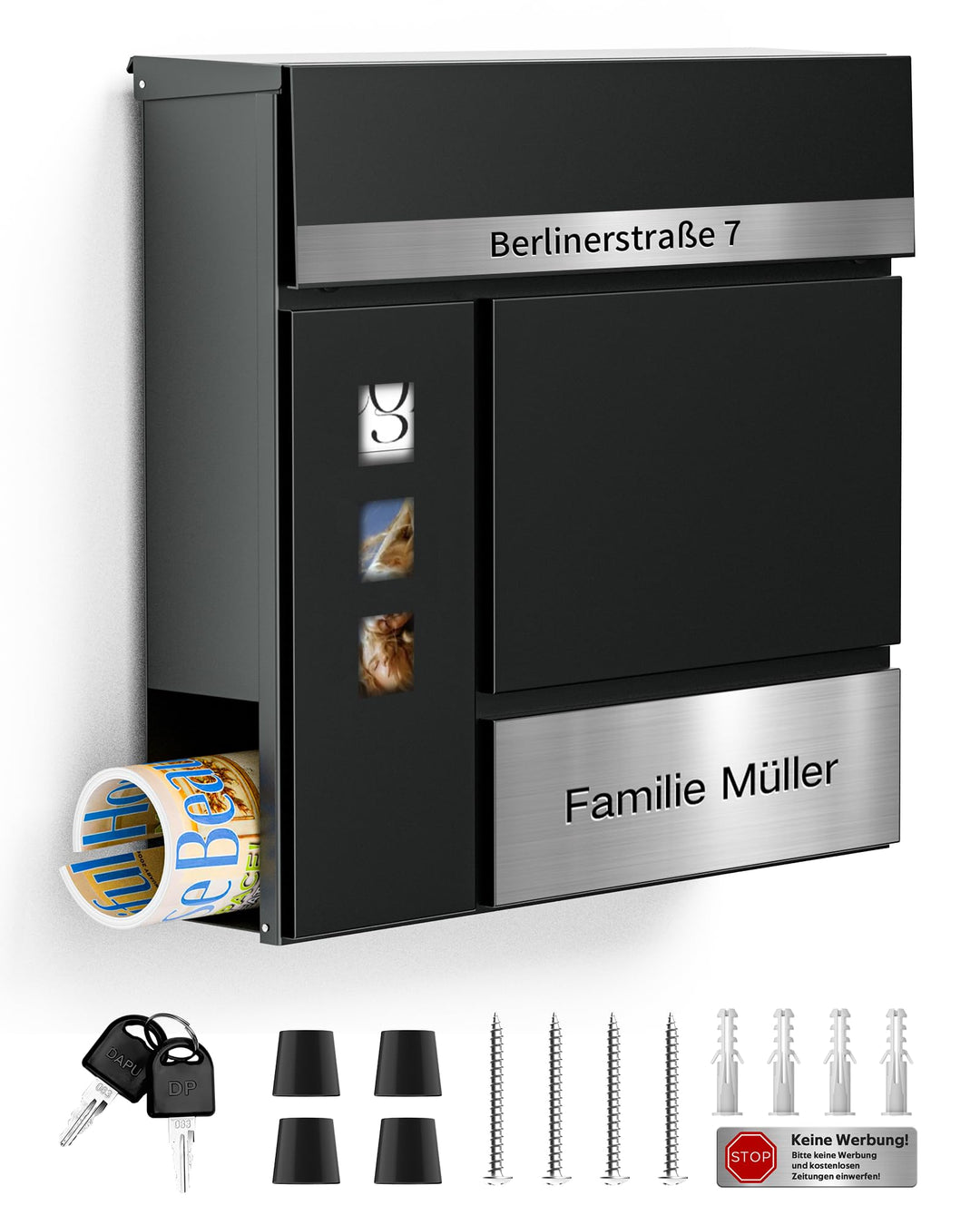 Briefkasten Anthrazit mit Gravur, Personalisiert Individualisierbarer Postkasten 2-in-1 Rostfreier E