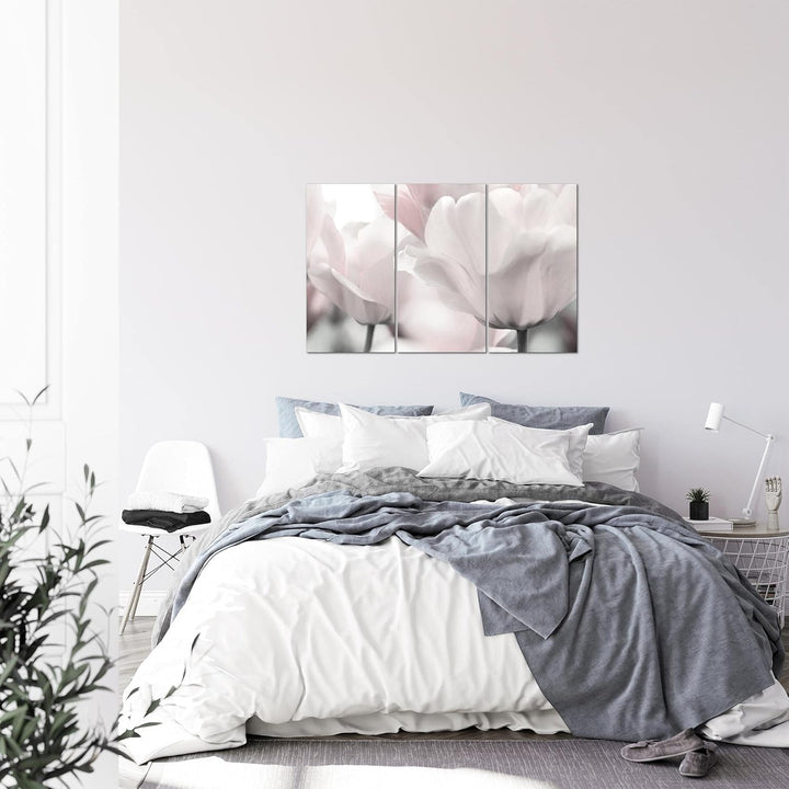 Runa Art Wandbilder Blumen Tulpen Bild XXL Wohnzimmer Schlafzimmer Grau Rosa Natur 120 x 80 cm 3 Tei