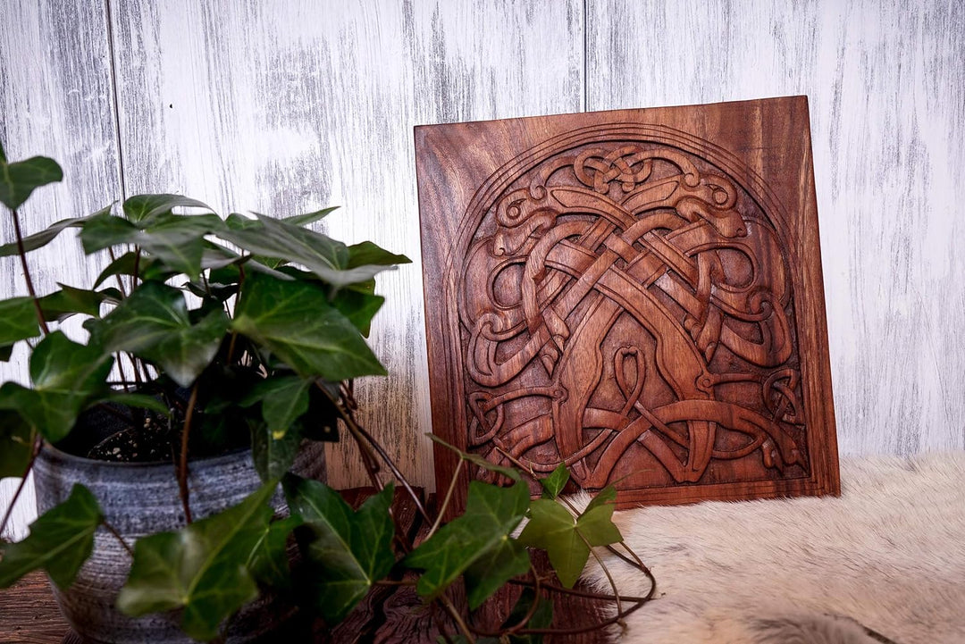 Windalf Grosses Vikings Holzbild CULLAIN VIKING WOOD ART 32 cm Wandrelief Handarbeit Holz