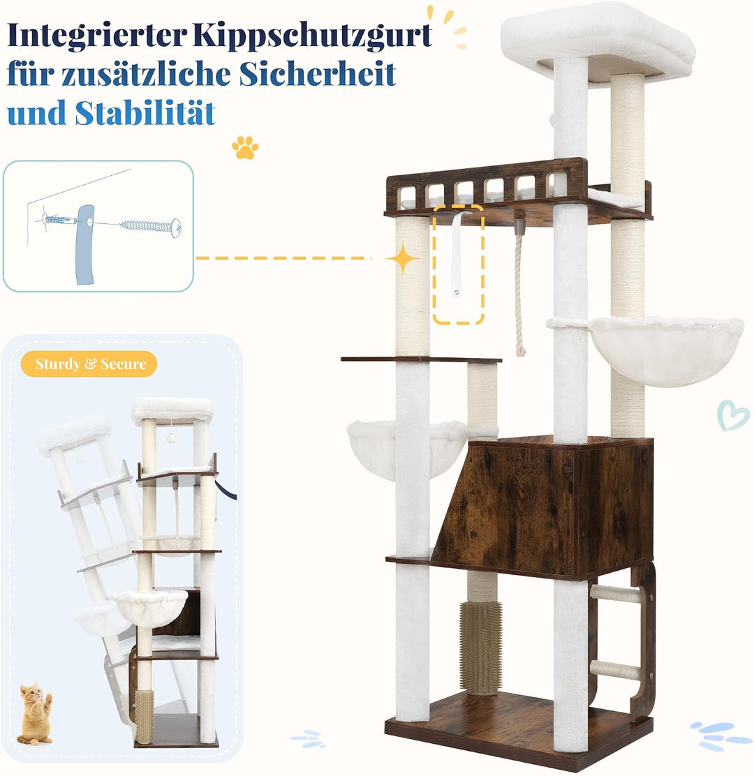 Hey‑brother 167cm Holz‑Kratzbaum, modern, für Mehrkatzenhaushalte MPJ111SR | Mehrstöckiger Katzenbau