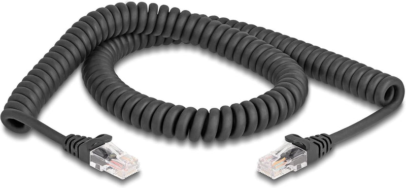 DeLOCK RJ45 Spiralkabel Stecker zu Stecker Cat.5e 2 m schwarz