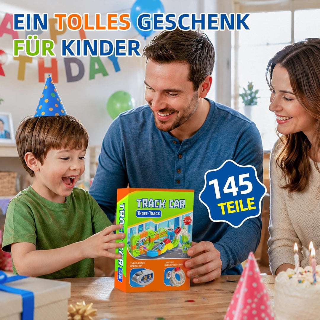 145 PCS Eisenbahn Elektrisch Cube Track, 3D Schwerkrafttrotzendes Zug Set, DIY Zugstrecken Spielzeug