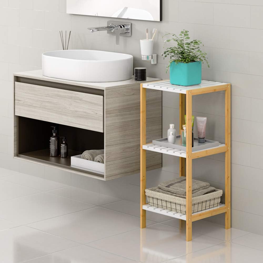 Casaria® Badezimmer Regal Bambus Holz 3 Ablagen Belastbarkeit 30kg Küche Wohnzimmer Bad Diele Bücher