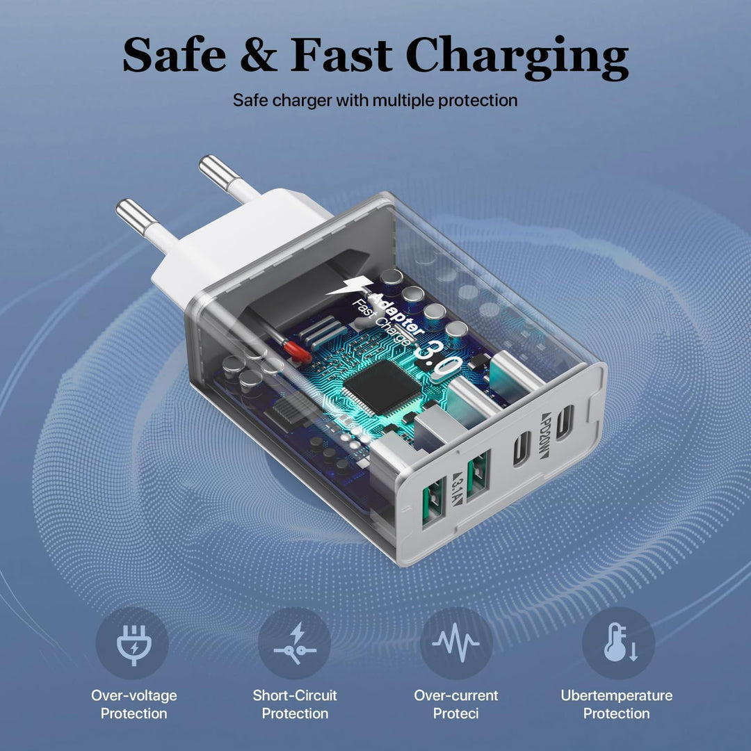 [2 Stück]USB C Ladegerät 40W,4 Ports Mehrfach Ladegerät mit USB-C und USB-A,USB C Schnellladeblock D