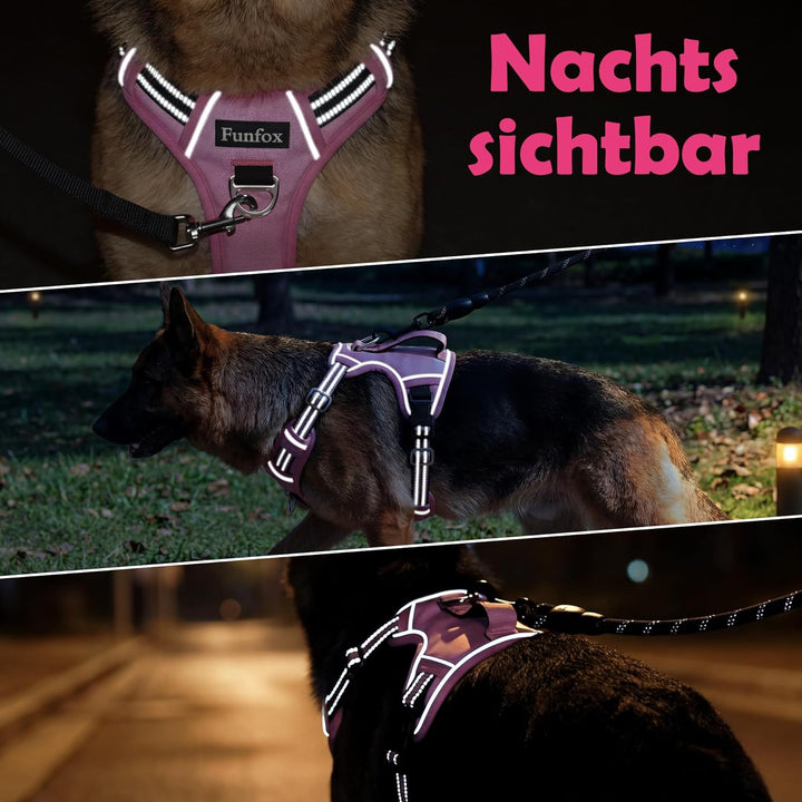 Funfox Hundegeschirr Mittelgrosse Hunde [L] - Verstellbares Anti-Zug Brustgeschirr mit Griff & Refle