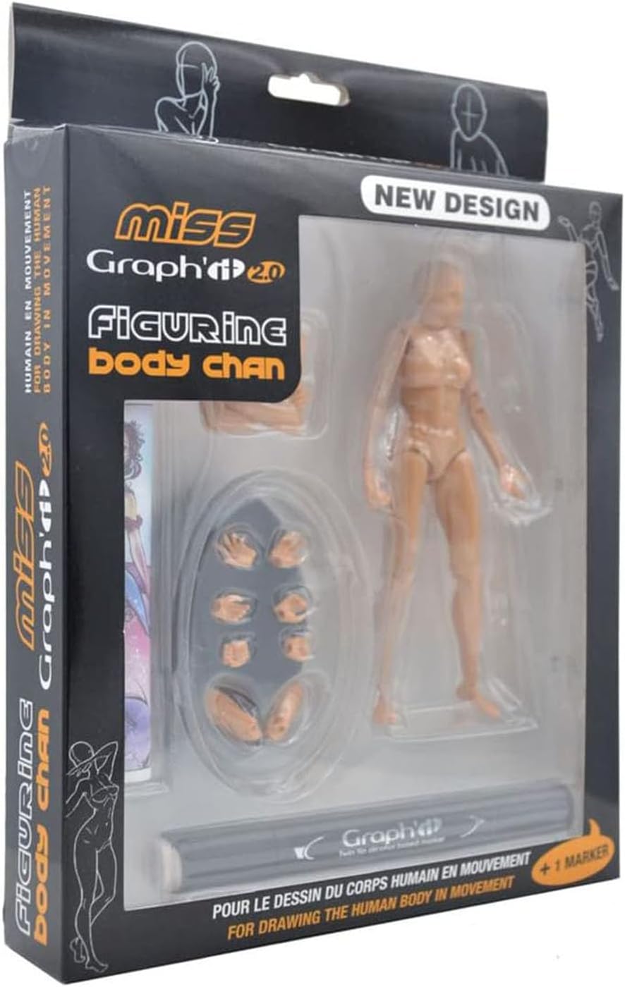 GRAPH'IT GI00235 MISS 2.0 Figur, beweglich zum Zeichnen, PVC, Hautfarben, 15 cm