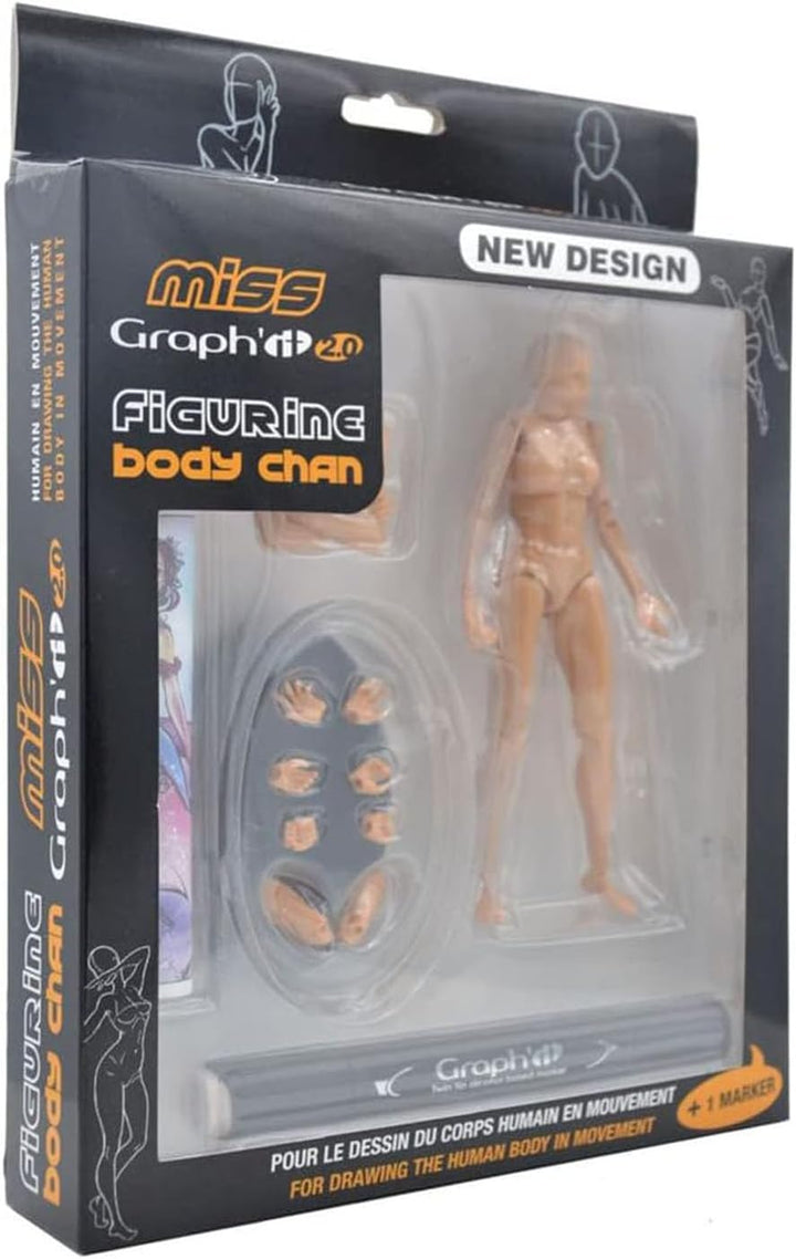 GRAPH'IT GI00235 MISS 2.0 Figur, beweglich zum Zeichnen, PVC, Hautfarben, 15 cm