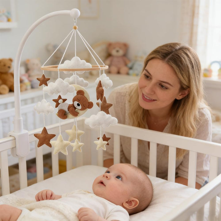 Baby Mobile, Bär Mobile Babybett Filz, Mobile Kinderbett Bettglocke Windspiele, Weisse Wolken und St