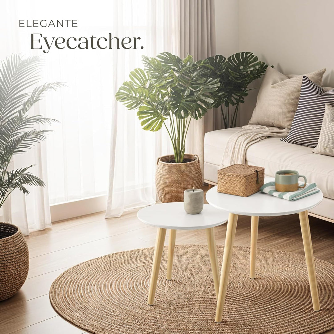 tectake® 2er Set Beistelltisch, Couchtisch Holz rund, Beistelltische als Tisch für Wohnzimmer, Jugen