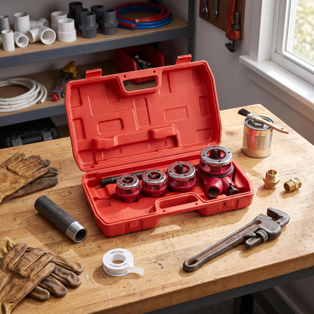 Rohr Gewindeschneider Set, Schneidkluppensatz Rohrgewindeschneidsatz mit 4 Gewindeschneideisen 1/2"