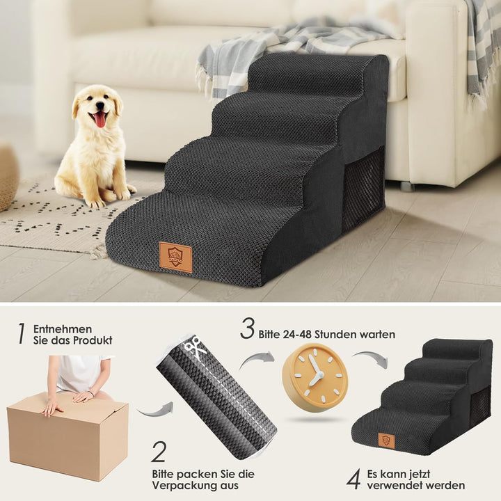 Myiosus Hundetreppe 4 Stufen, Haustiertreppe aus Schwamm, Hund Treppe mit Waschbar Bezug, Hundetrepp