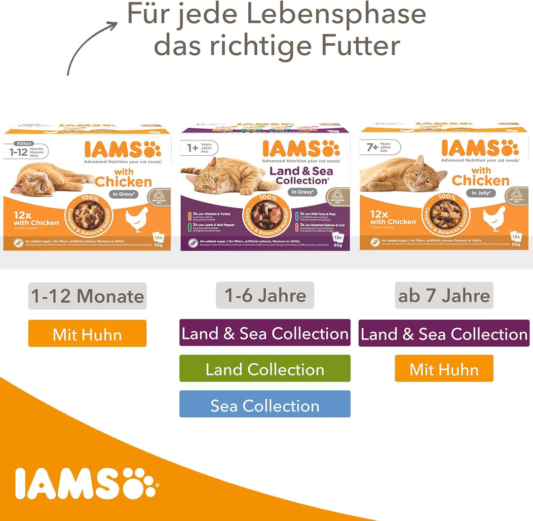 IAMS Delights Land & Sea Collection Katzenfutter Nass - Multipack mit Fleisch und Fisch Sorten in Sa