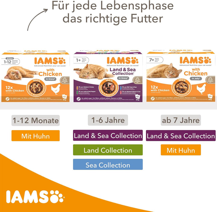IAMS Delights Land & Sea Collection Katzenfutter Nass - Multipack mit Fleisch und Fisch Sorten in Sa