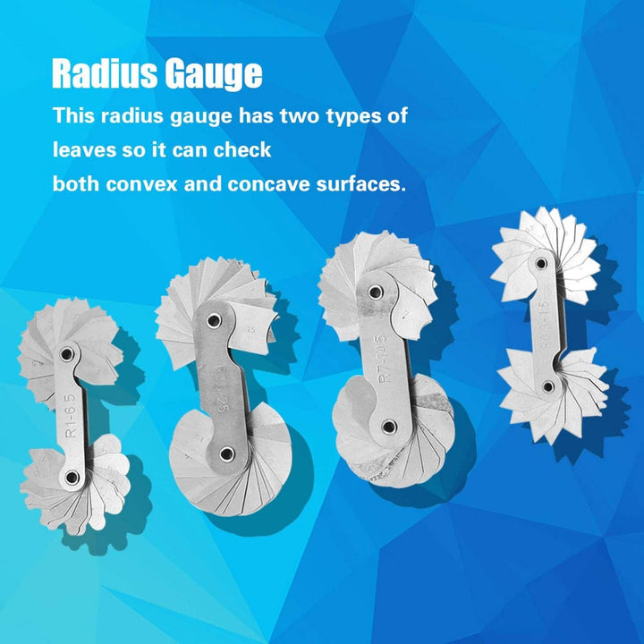 Radius-Messgeräte, 4Pcs Radius-Rundungsmesser Edelstahl-konkaves konvexes Messwerkzeug R0.3-1.5 / R1