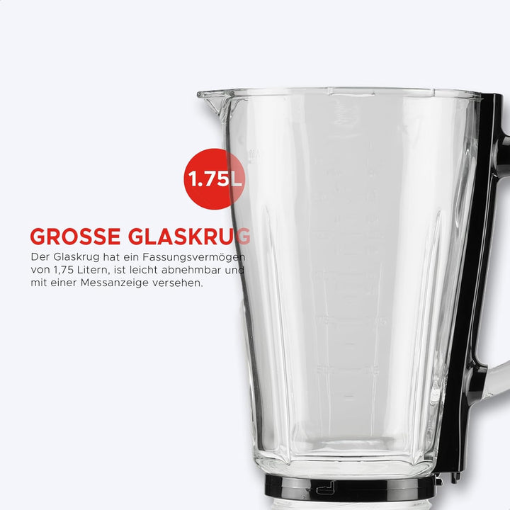 Bourgini Power Blender 1.75L- Standmixer Glas - 1000 Watt - Mixer Smoothie maker - Blender to go mit