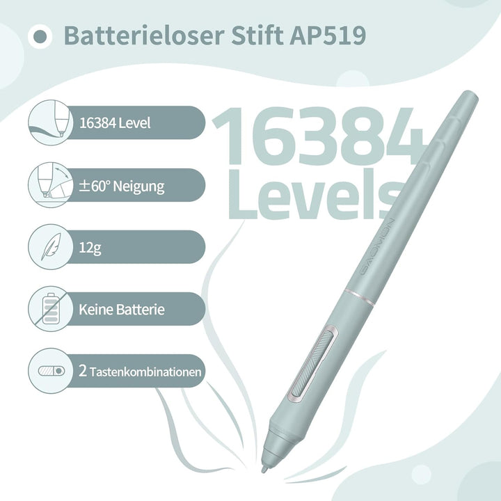 GAOMON WH851 Drahtloses Grafiktablett, Batteriefreier AP519 Digitaler Stift, 8 Programmierbare Druck