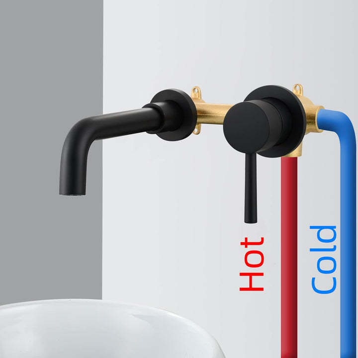 CIENCIA Messing schwarz lackiert Wasserhahn, Einhebelmischer, Wandmontage, Badezimmer-Mischbatterie,