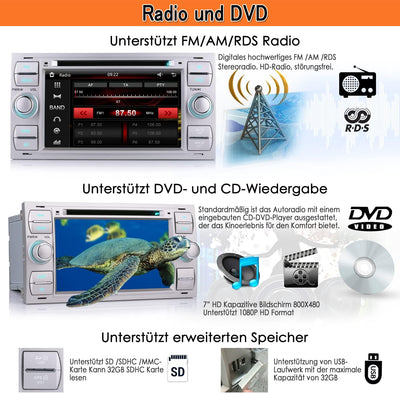 iFreGo7 Zoll 2 Din Autoradio Bluetooth Für Ford Focus/C-max/S-max/Galaxy/Fusion/Transit/Connect,GPS