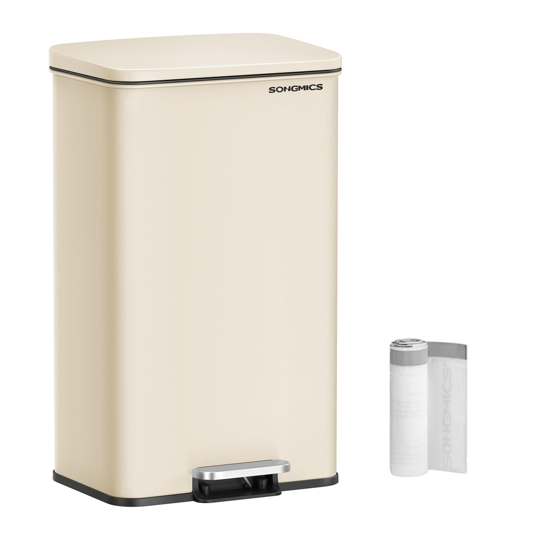 SONGMICS Mülleimer Küche, 40 Liter Abfalleimer, grosser Tretmülleimer, mit Deckel, aus Stahl, Softcl