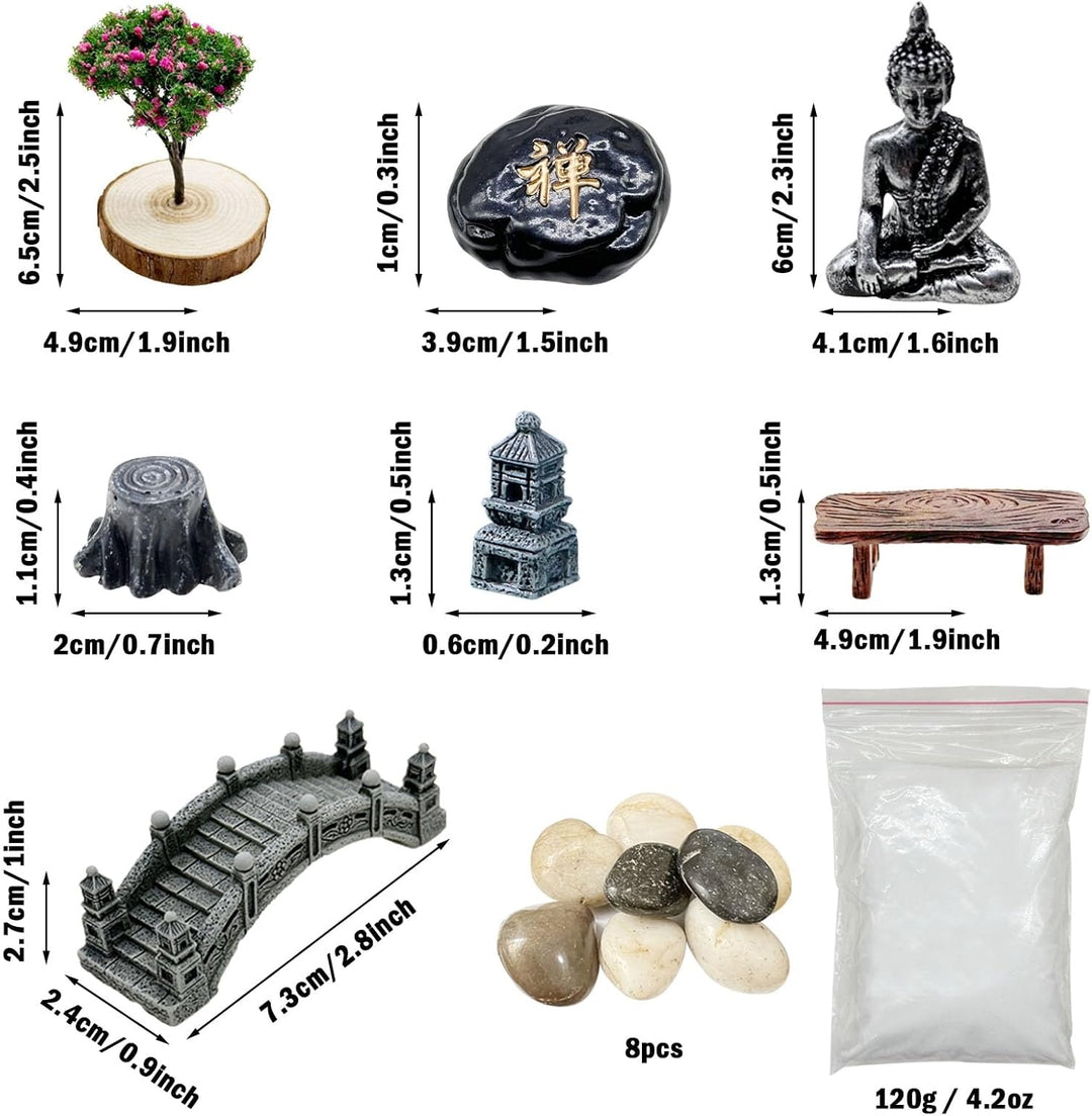 Woohome Home Zen Garden Kit, Zen Garten Zubehör, Zen Sand Ornamente, Zen Garten Set mit Weisser Sand