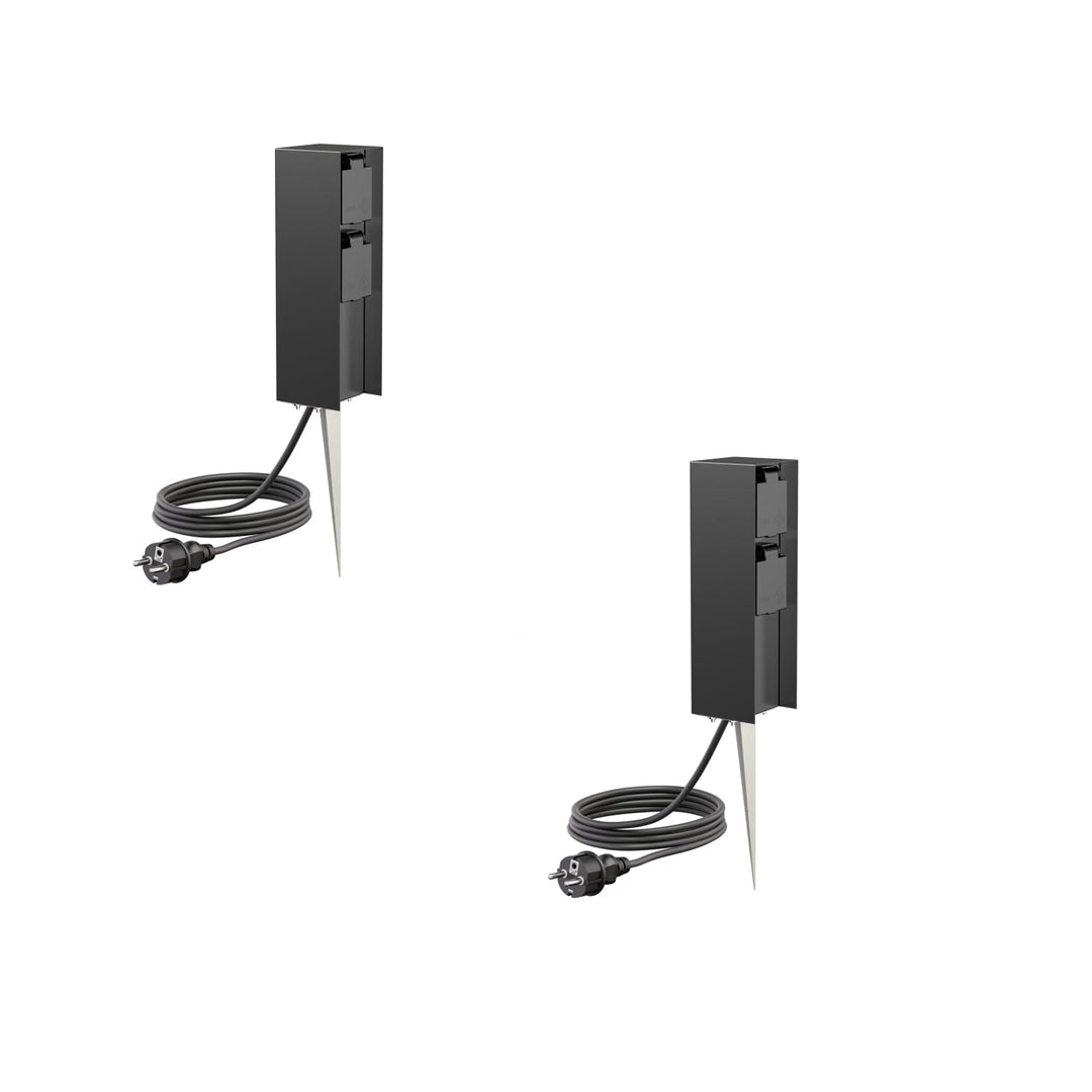 ledscom.de 2 Stück Garten-Steckdosen-Säule POMI mit Erdspiess und 2m Kabel für aussen, IP44, 2-Fach,