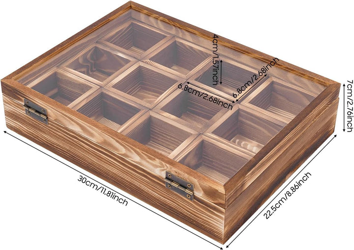 Handgefertigte Indische Masala Dabba Gewürzbox aus Holz mit Glasdeckel,Gewürzbox mit 12 nicht heraus