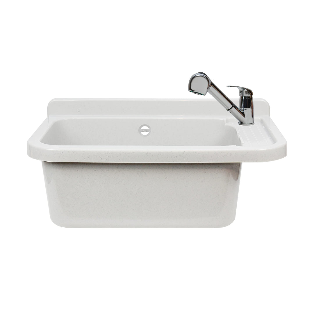 VBChome Ausgussbecken mit Armatur 50 x 35 x 21 cm Spülbecken Waschtrog mit Überlauf Waschbecken für