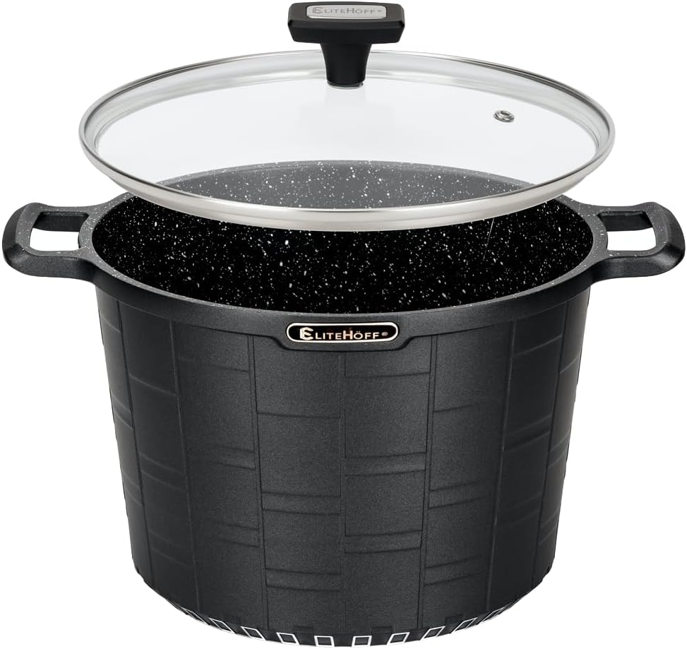 EliteHoff Kochtopf Induktion, Premium Topf 24cm 6.5 liter mit Glasdeckel, Suppentopf Aluminiumguss m