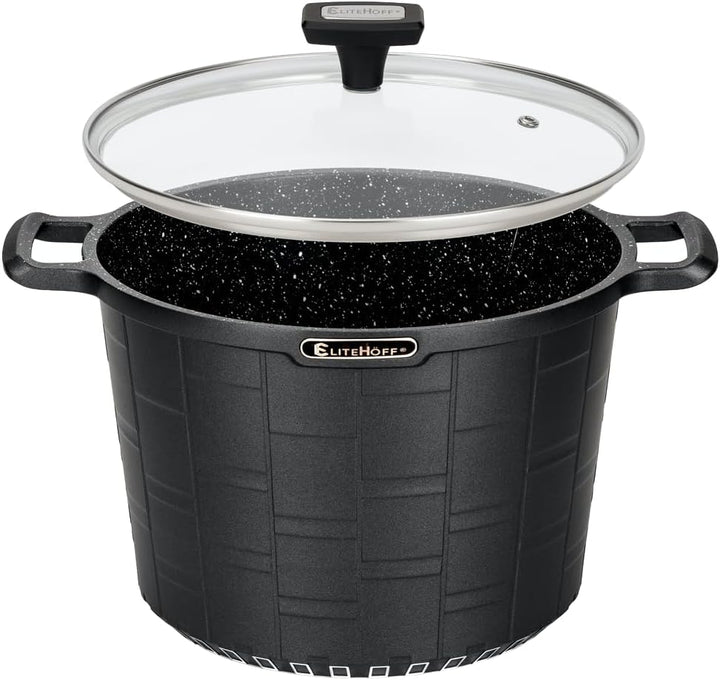 EliteHoff Kochtopf Induktion, Premium Topf 24cm 6.5 liter mit Glasdeckel, Suppentopf Aluminiumguss m