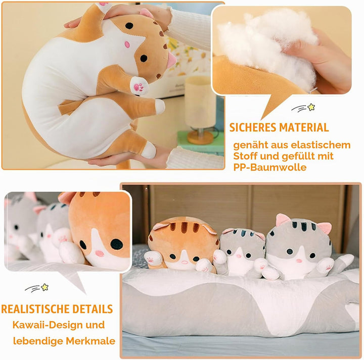 Bobomon Katze Kuscheltier stofftier Katze langes Kissen riesen XXL Kawaii gross plüschtier plüschkat