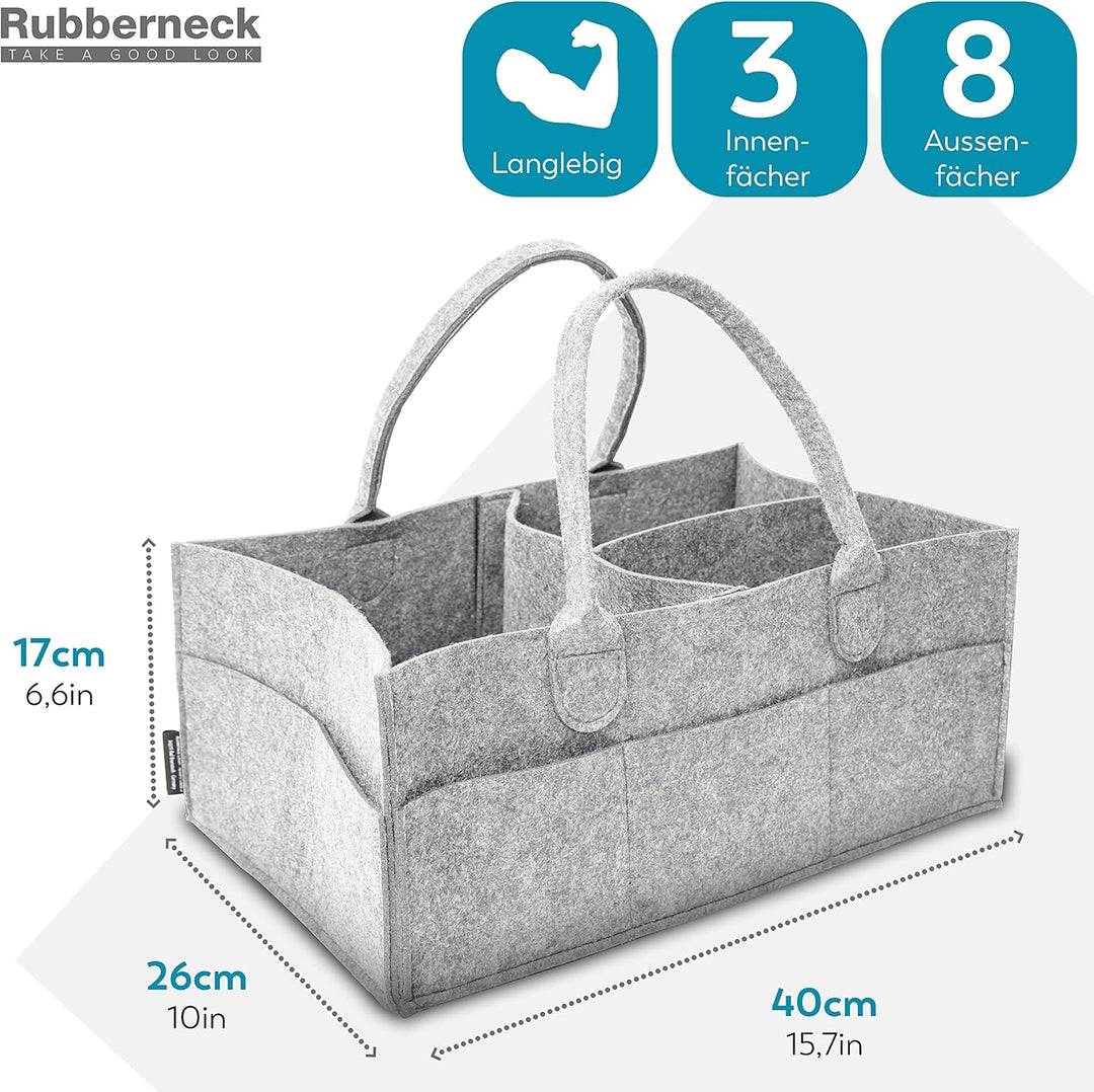 Rubberneck Baby Windel Filztasche XL - tragbare Wickeltasche, Allzweck Organizer aus Filz (Hellgrau,