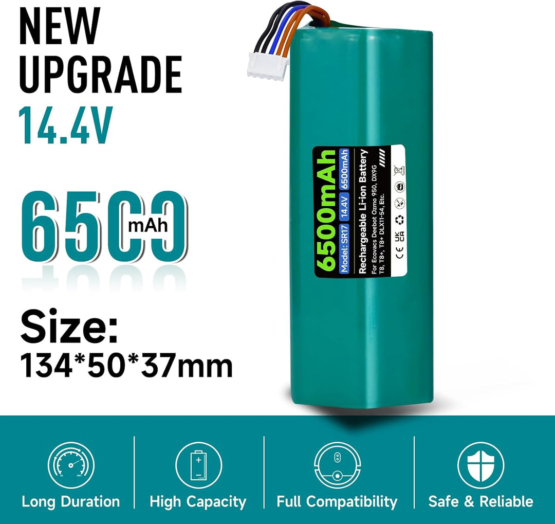 6500mAh 14.4V Ersatz Akku für Deebot N10 N20 N30 Pro/Max/Plus, für Ecovacs T30 Omni, für Ecovacs Dee