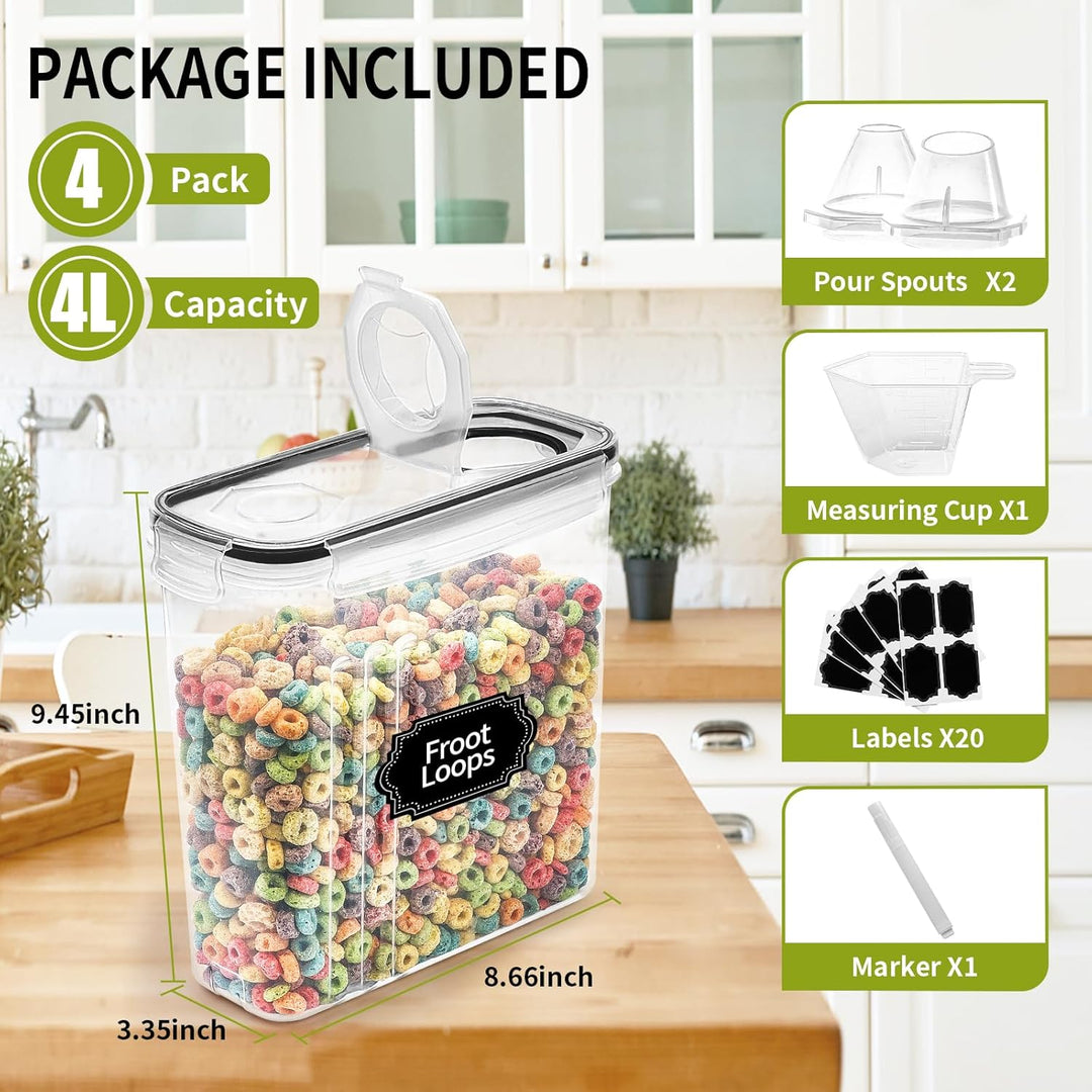 Skroam 4L Vorratsdosen Set mit 4, Müsli Schüttdose & Frischhaltedosen, BPA frei Kunststoff Vorratsdo