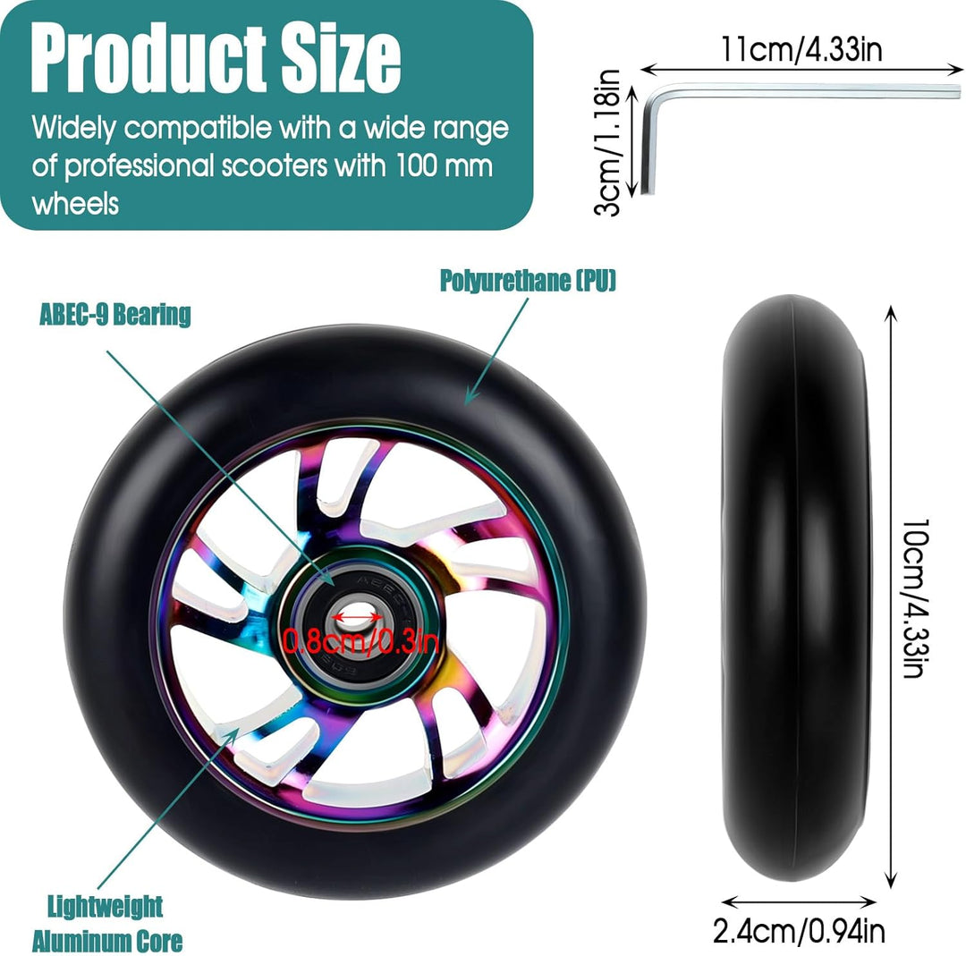 100mm Scooter Rollen Ersatzräder Pro Scooter Neo Rädern - mit ABEC-9 Lager 100 x 24mm Reifen Kick Ro