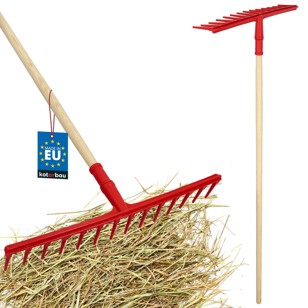 KOTARBAU® Heurechen - 54 cm - mit Holzstiel 1,5 m - Extra-Click - Laubrechen Kunststoff - 14 Zinken