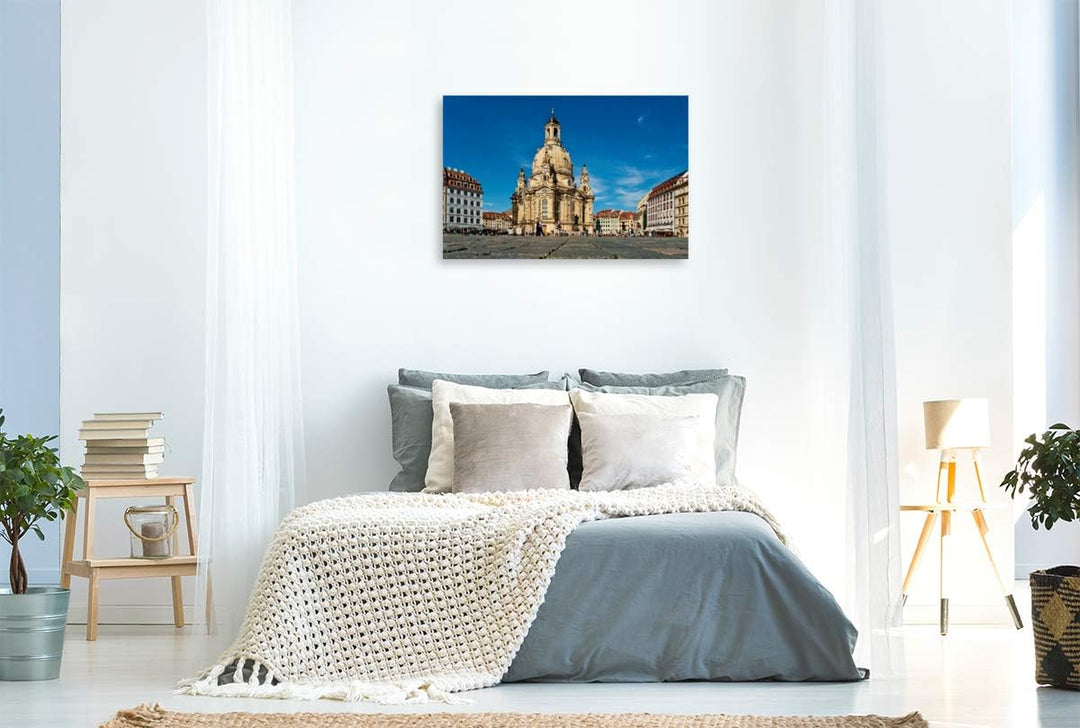 Premium Textil-Leinwand 90 x 60 cm Quer-Format Frauenkirche Dresden | Wandbild, HD-Bild auf Keilrahm