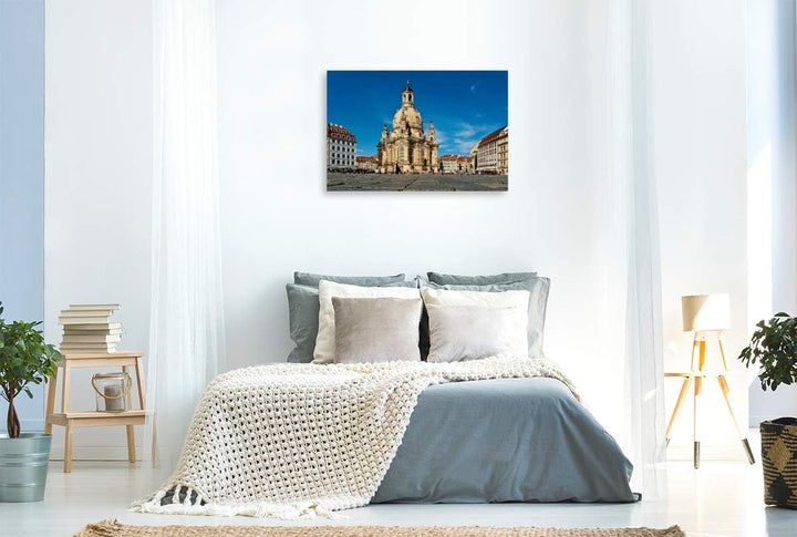 Premium Textil-Leinwand 90 x 60 cm Quer-Format Frauenkirche Dresden | Wandbild, HD-Bild auf Keilrahm