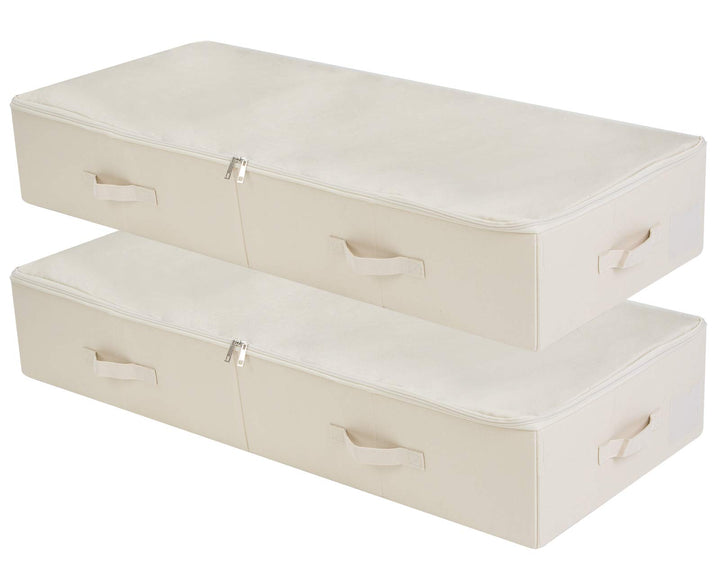 2er-Pack, 100cm Unterbett-Aufbewahrungsbox mit Deckel, faltbar & waschbar, beschriftbare Tasche & 6