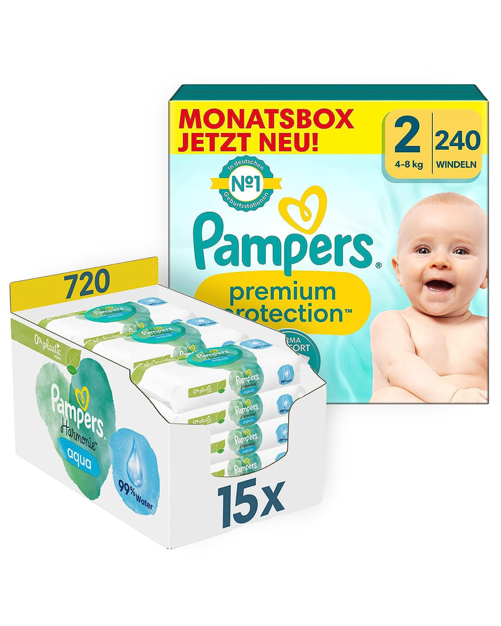 Premium Protection Einstiegsbundle 1 & Aqua Feuchtücher Grösse 2 (240 Stück) Aqua Wipes Set, Grösse