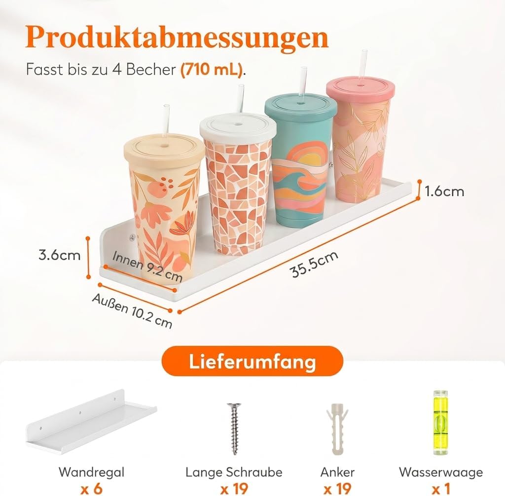 Lifewit Hängeregale für die Wand, 6er Pack Weisses 38CM Raumdeko für Bücherregal/Schallplatten Präse