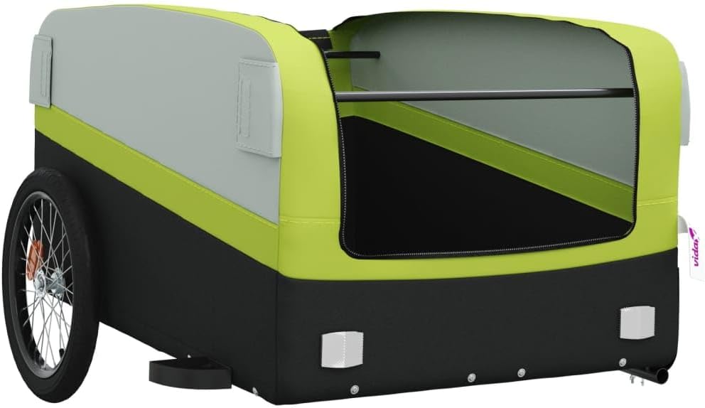Mangloder Fahrradanhänger schwarz und grün robust aus Eisen mit Deichsel für Transport, Camping, Fam