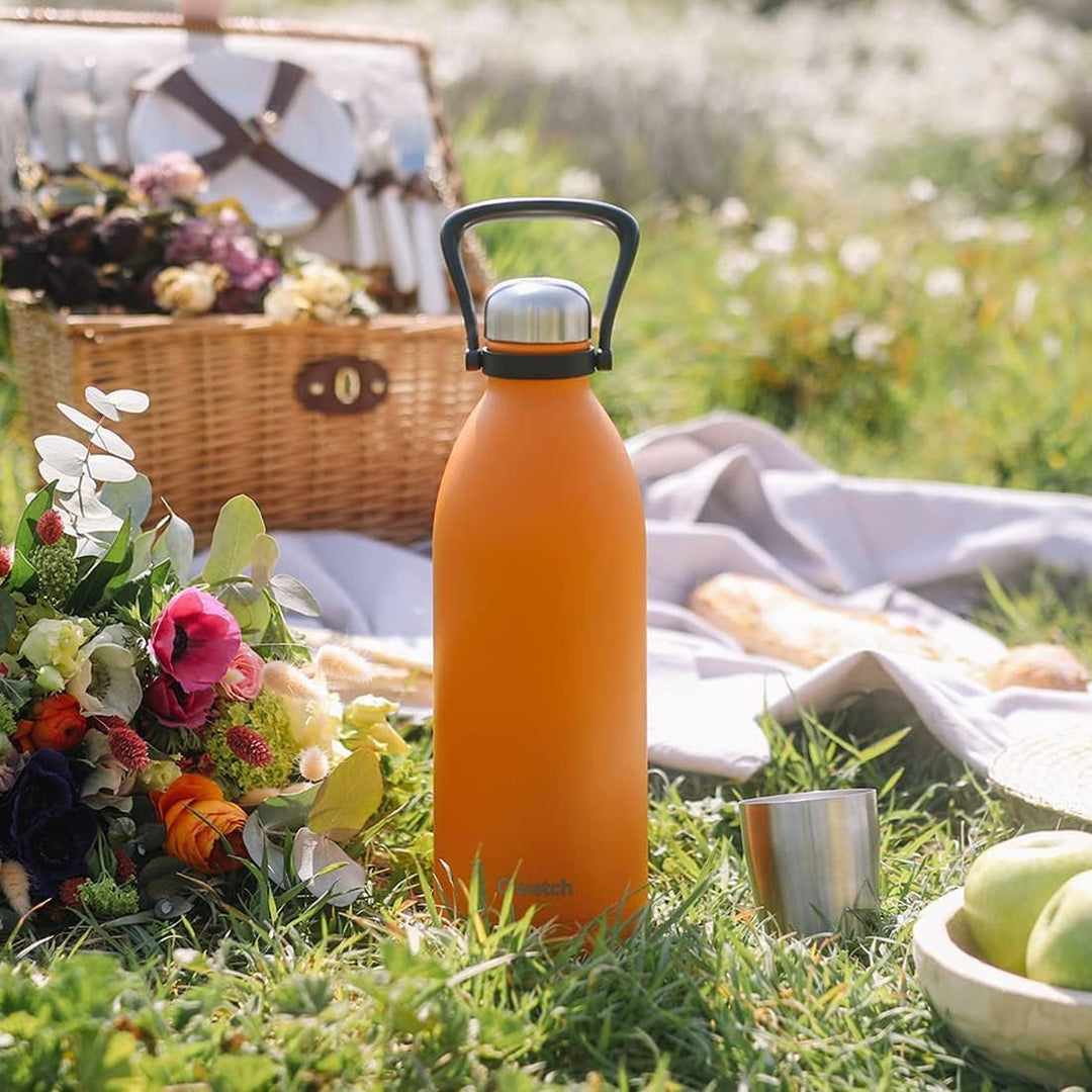 QWETCH - Isothermische Flasche - Titan Pop Orange 2L - 48h kalt & 16h heiss - BPA frei, wasserdicht