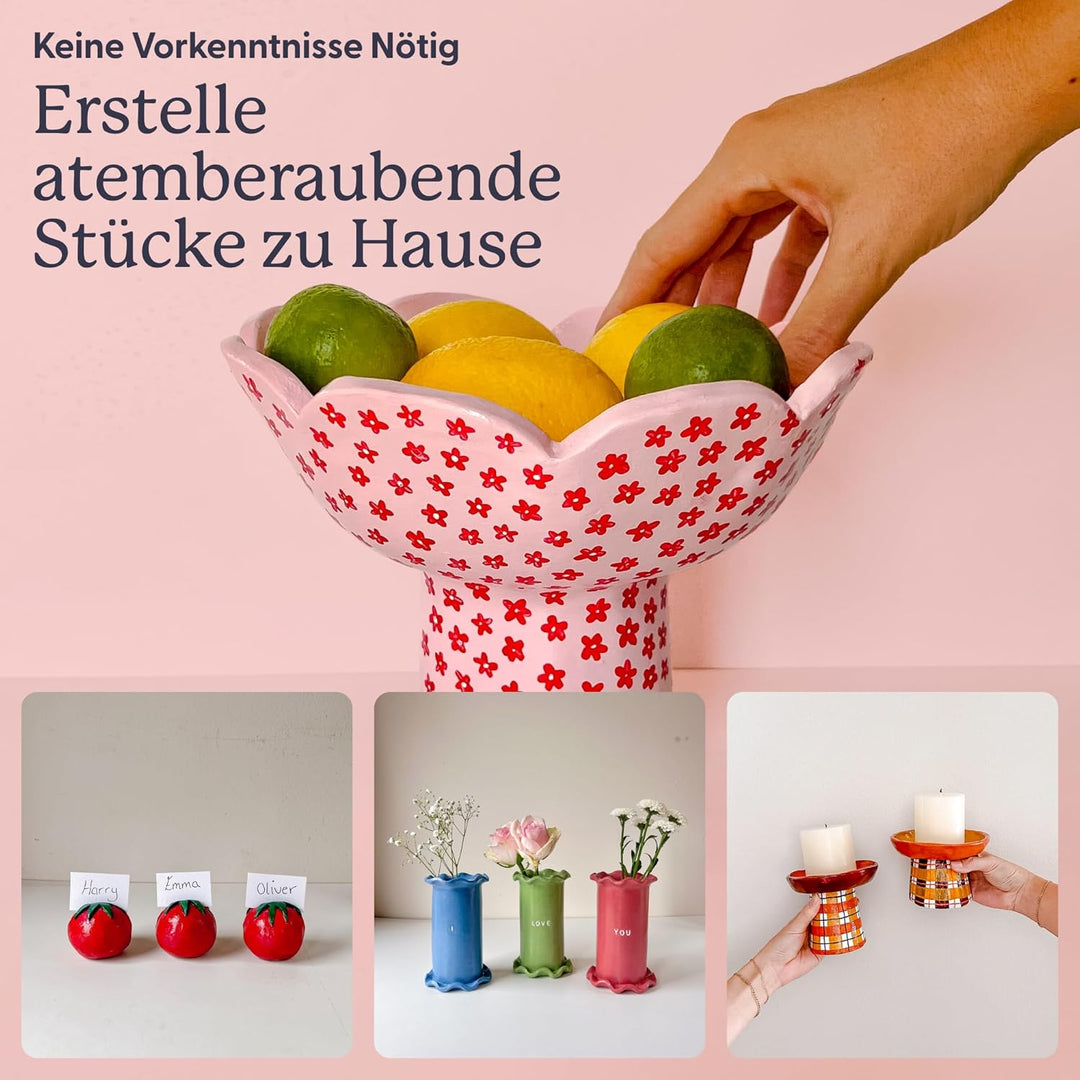 Sculpd Töpferei-Starter-Set – komplettes lufttrocknender Ton + Malanfänger-Set für 2 Erwachsene: Ent