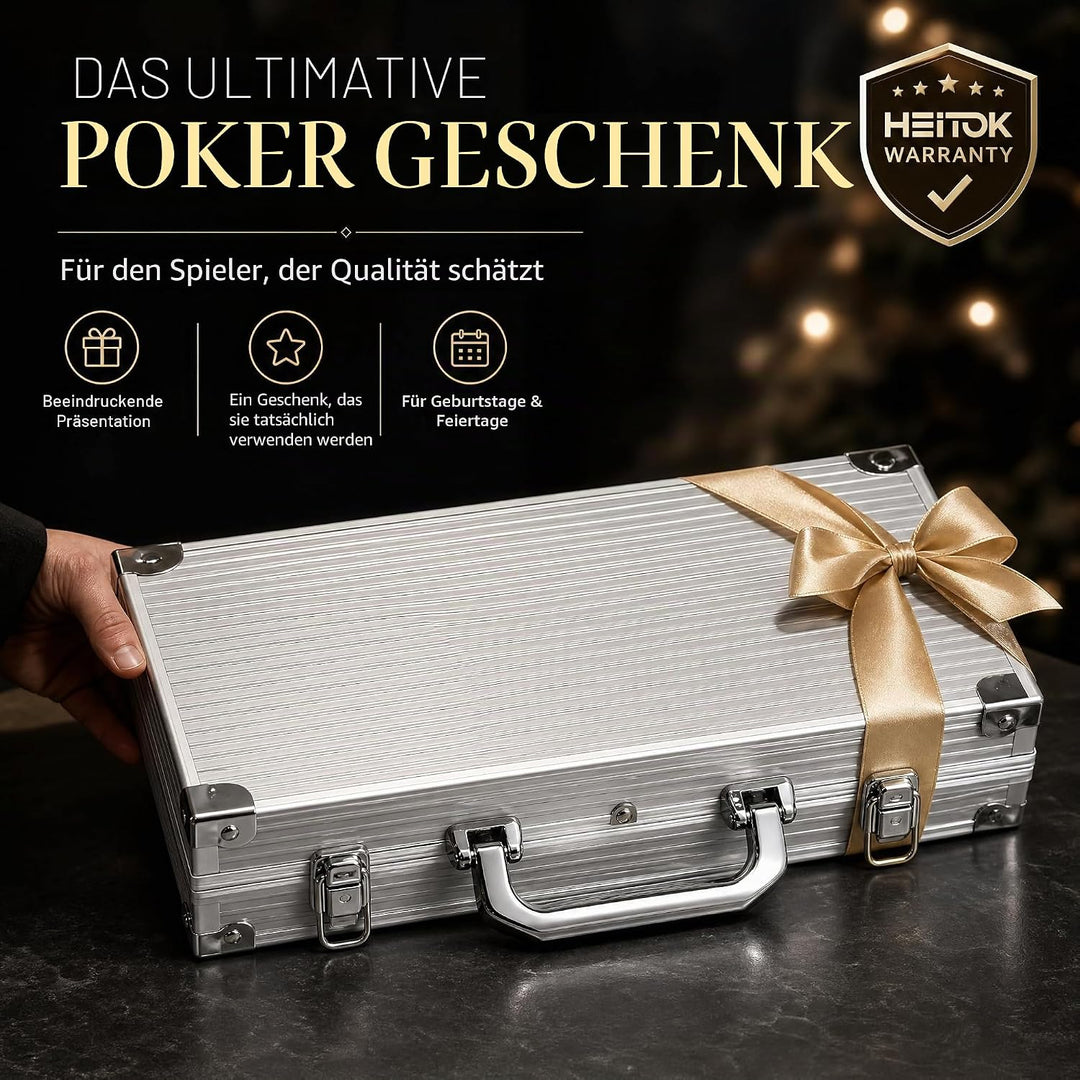 Poker Koffer 300 Chips 14g Clay – Premium Pokerchips Set mit Eisenkern & Nummerierten Werten – Art D