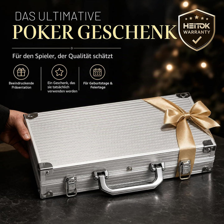 Poker Koffer 300 Chips 14g Clay – Premium Pokerchips Set mit Eisenkern & Nummerierten Werten – Art D