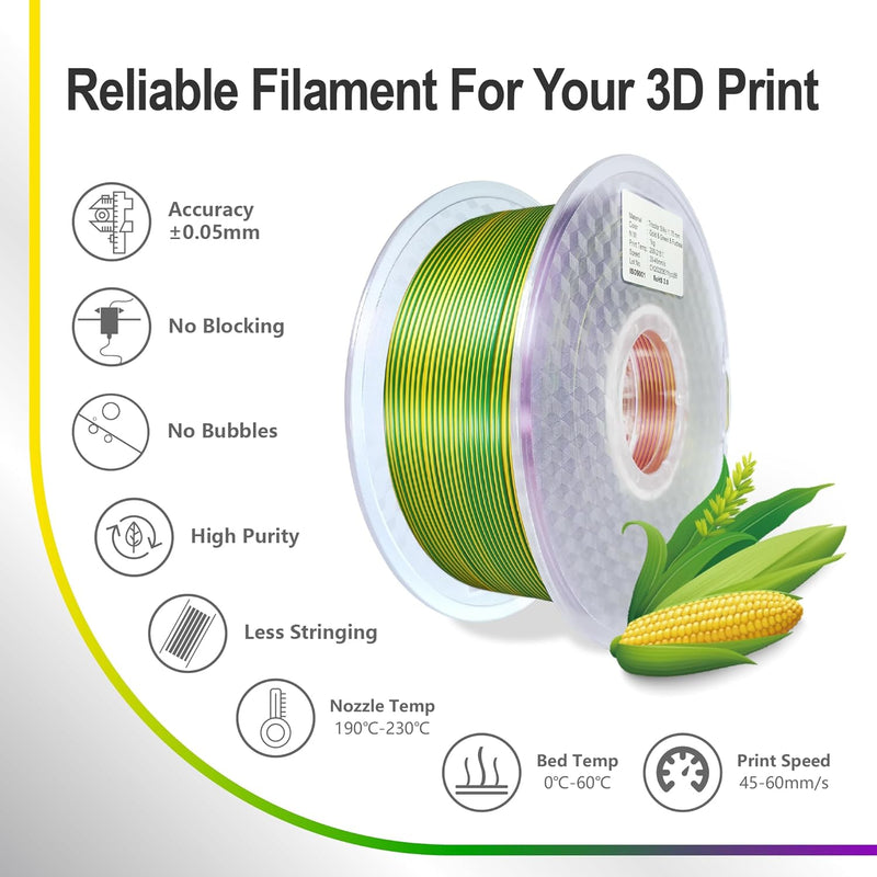 3D Drucker PLA Filament,Tri-Colors Coextruded Drucker Filament,1,75 mm (+/- 0,02 mm), 2,2 LBS (Gold-