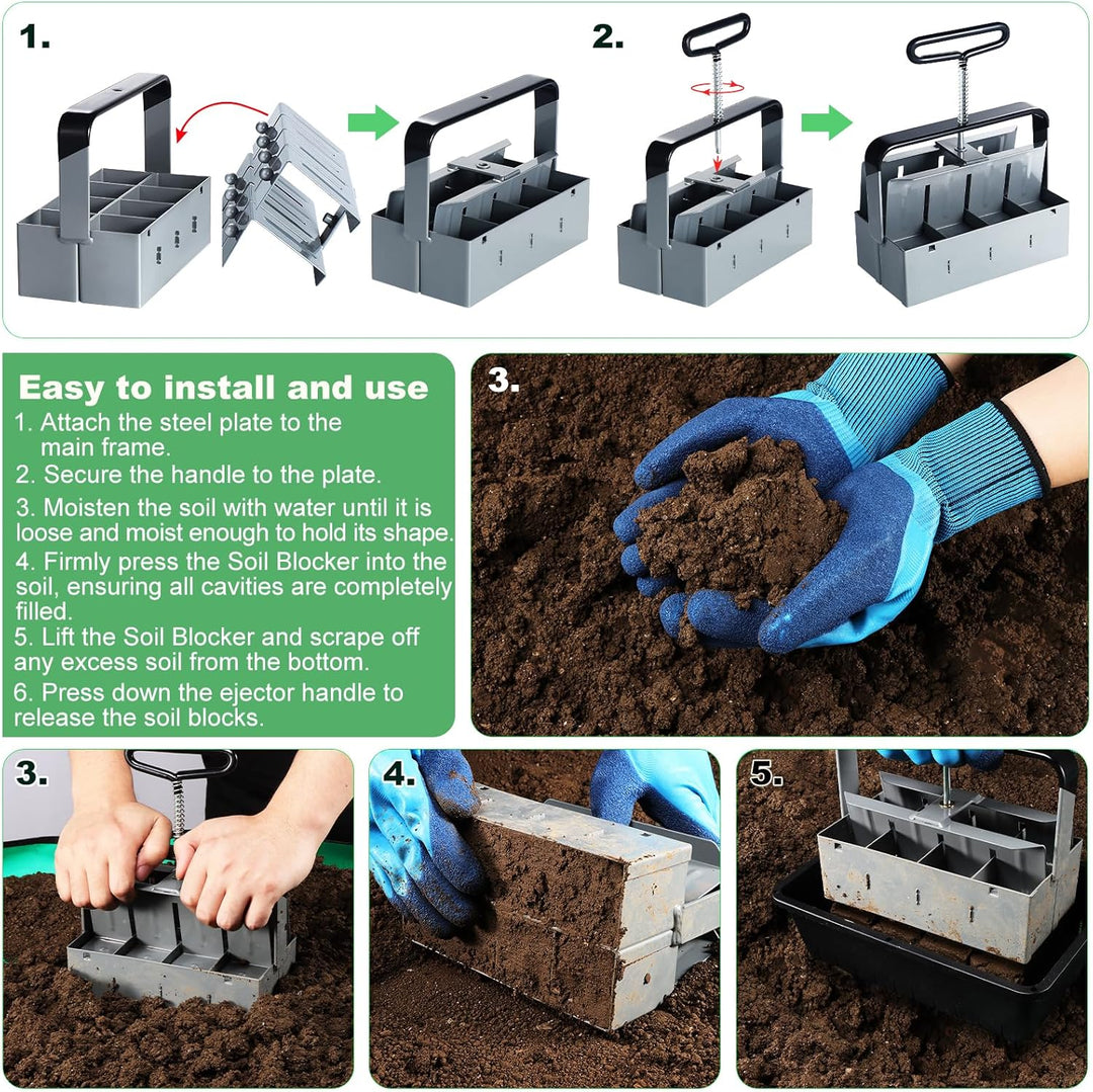 Manuelle Erdballenpresse Anzucht, für 8 Soil Block von 5x5x5cm, Handgehaltener Bodenblocker mit Säma