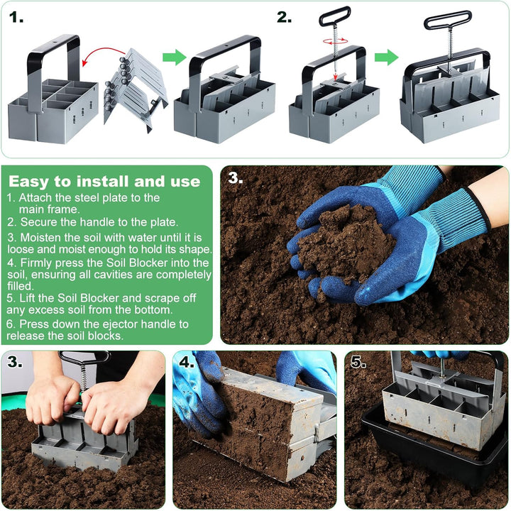 Manuelle Erdballenpresse Anzucht, für 8 Soil Block von 5x5x5cm, Handgehaltener Bodenblocker mit Säma